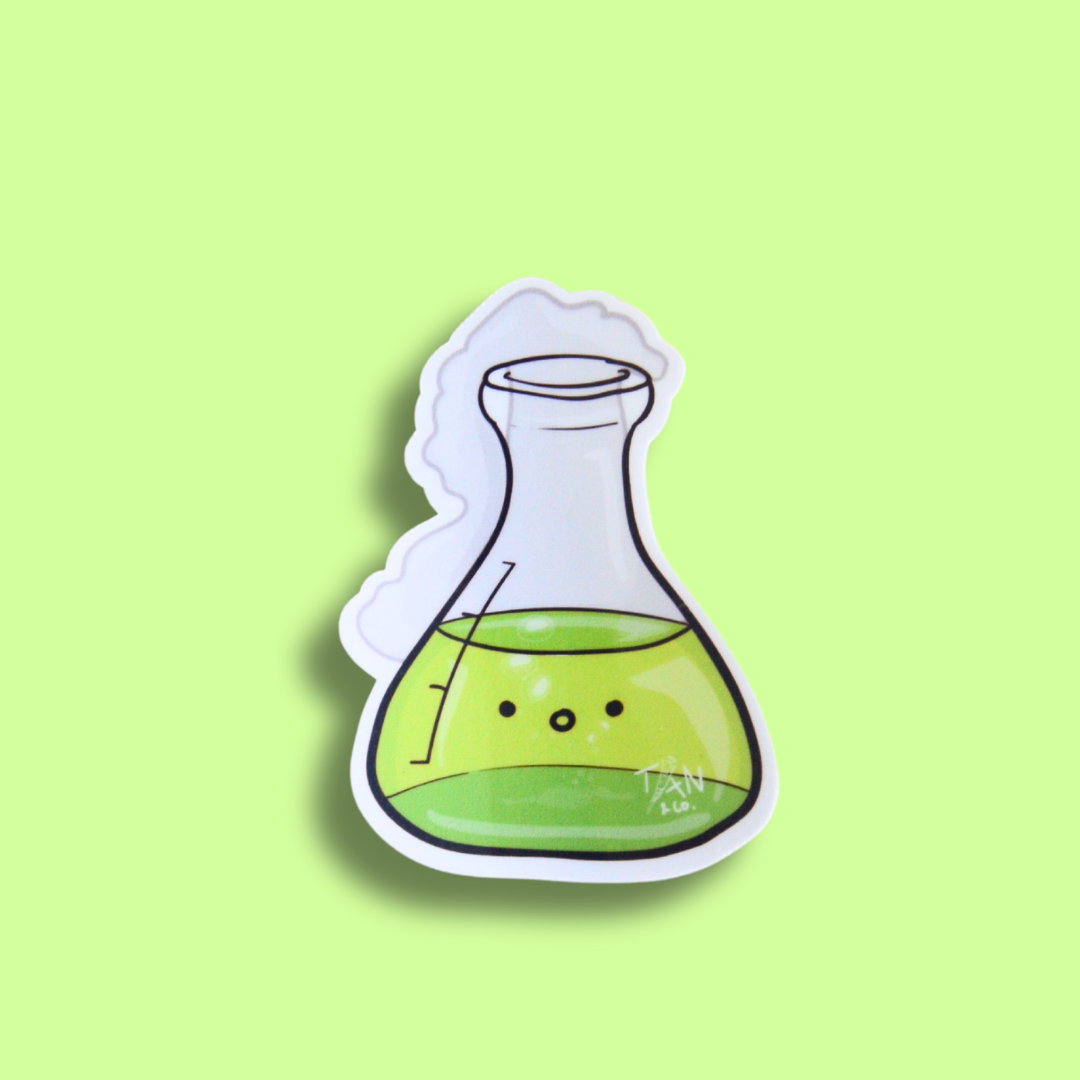 Green conical flask on green background