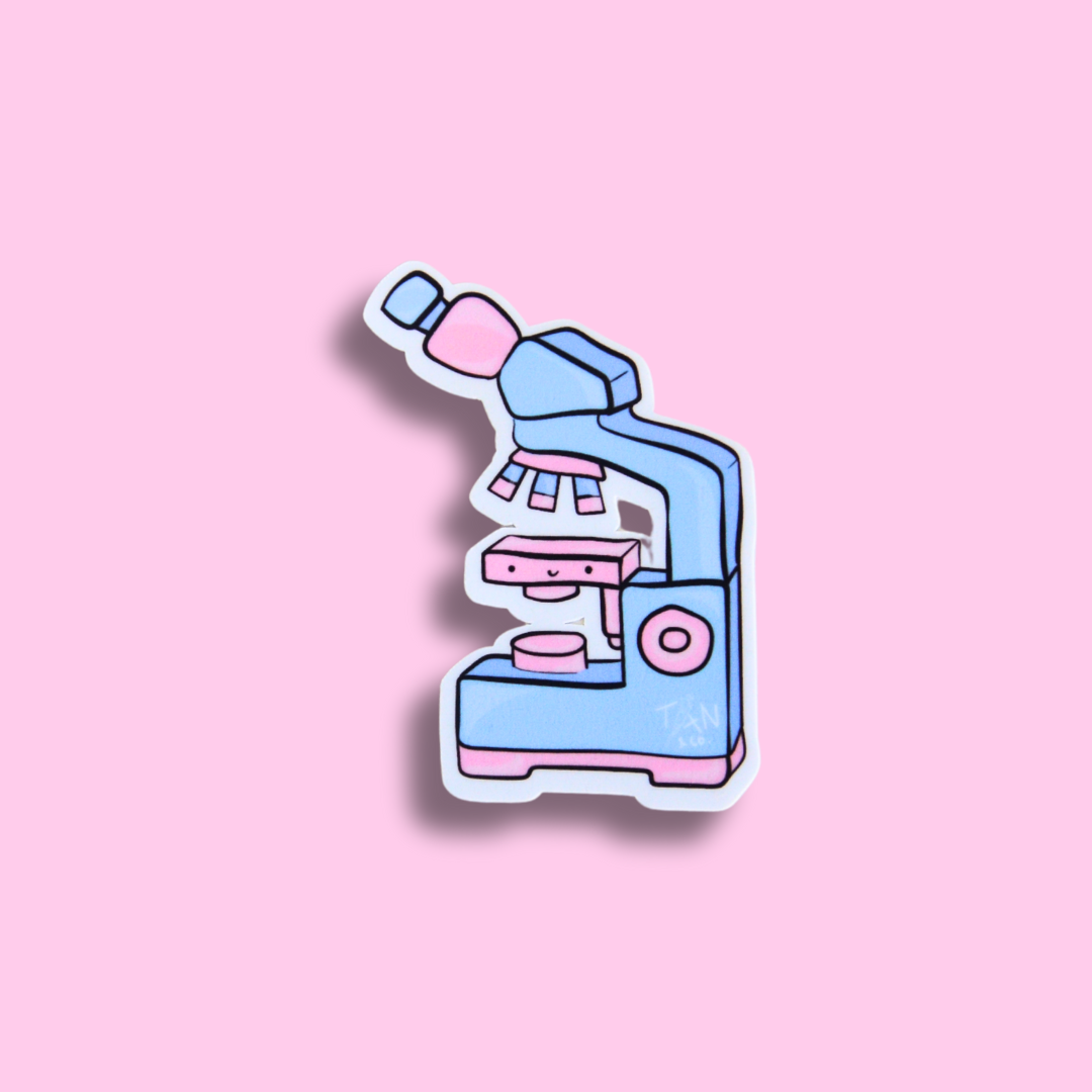 Pink and blue microscope sticker on pink background