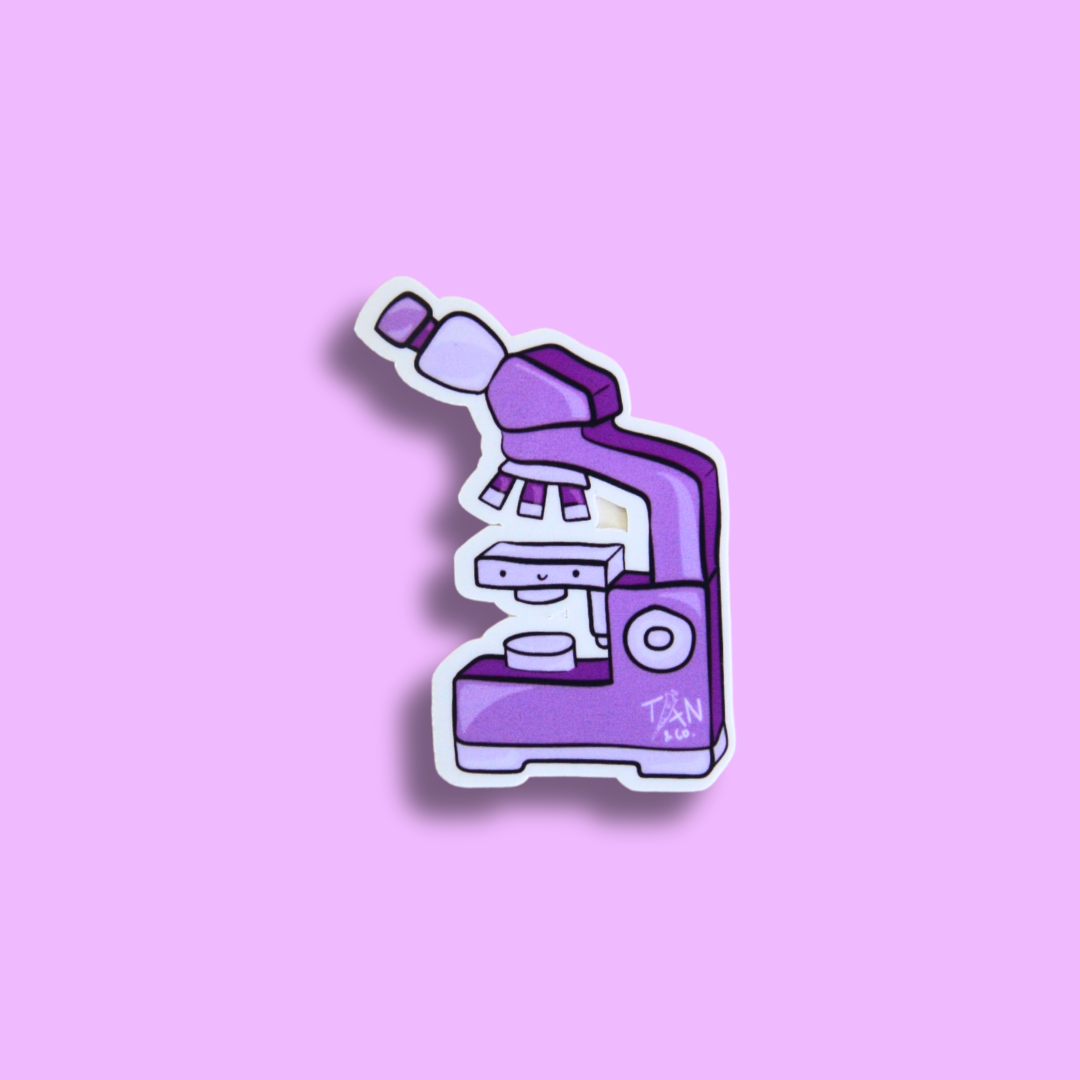 Purple microscope sticker on purple background