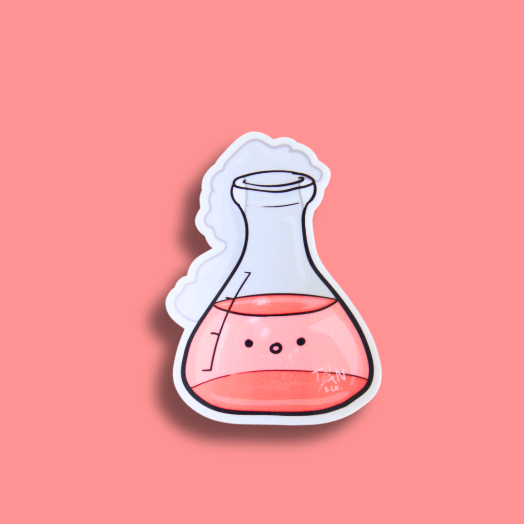 Red conical flask on red background